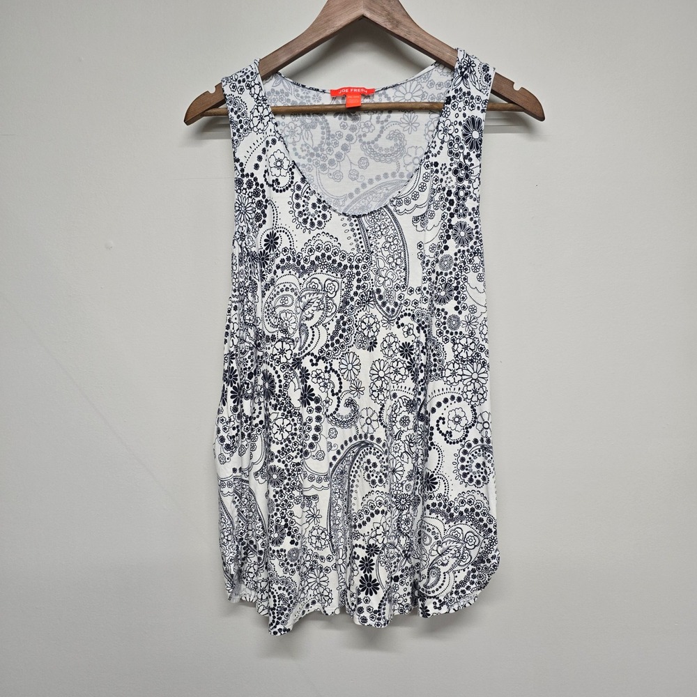 Joe Fresh Paisley Tank Top Womens 2XL White Navy Rayon Spandex Floral Boho